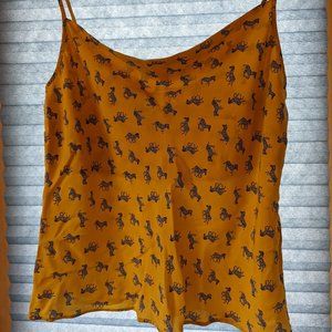 Banana Republic Silk Cowl Neck Camisole Yellow Tank Top Zebras Print - Medium